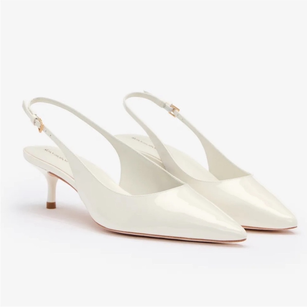 Reformation Wrenley Heeled Slingback Heels - White Patent Size 7.5